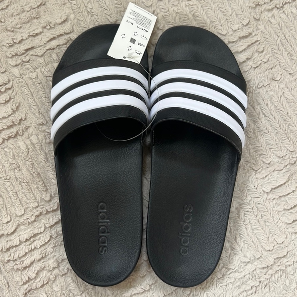 Adidas Size 12 black white Adilette Shower shoes sandals slides